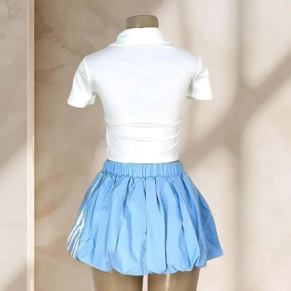 Light Blue Pleated Tennis Skort And Lace Shirt Set